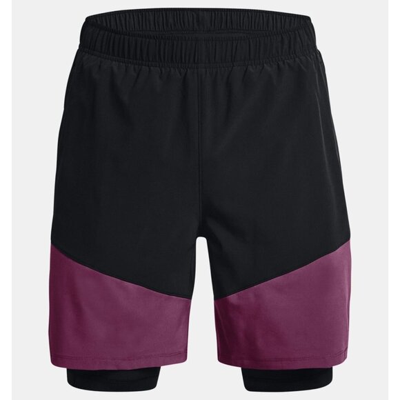 Under Armour Mens Woven 2-in-1 7'' Shorts 1373235 582 Purple Black Size L Large - Picture 1 of 10